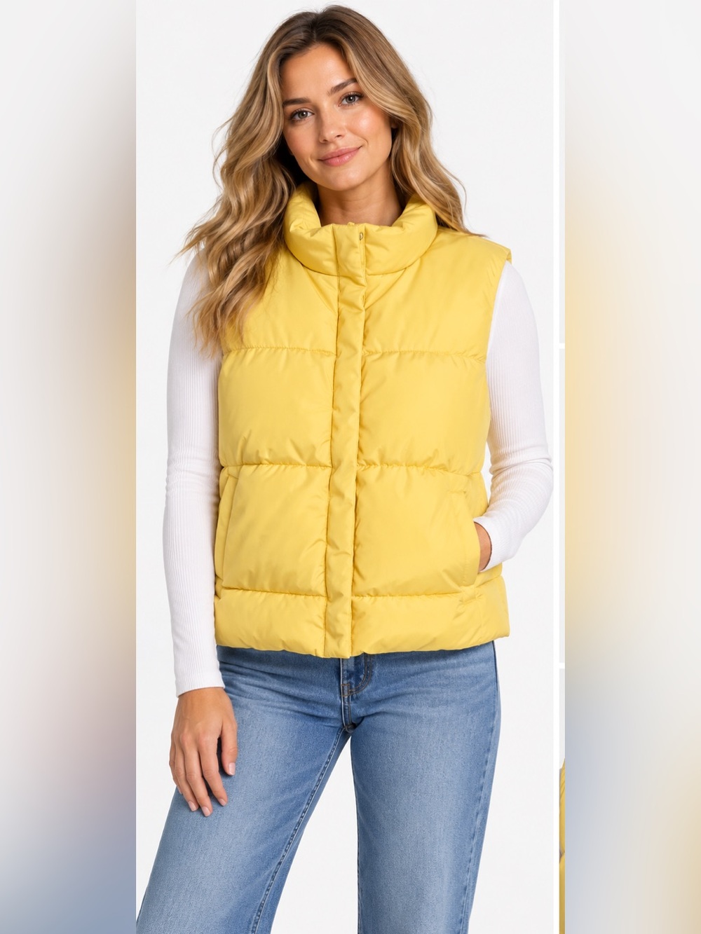 GAP Yellow Puffer Vest - Down Waterfowl Feather Sleeveless Jacket Winter/Fal